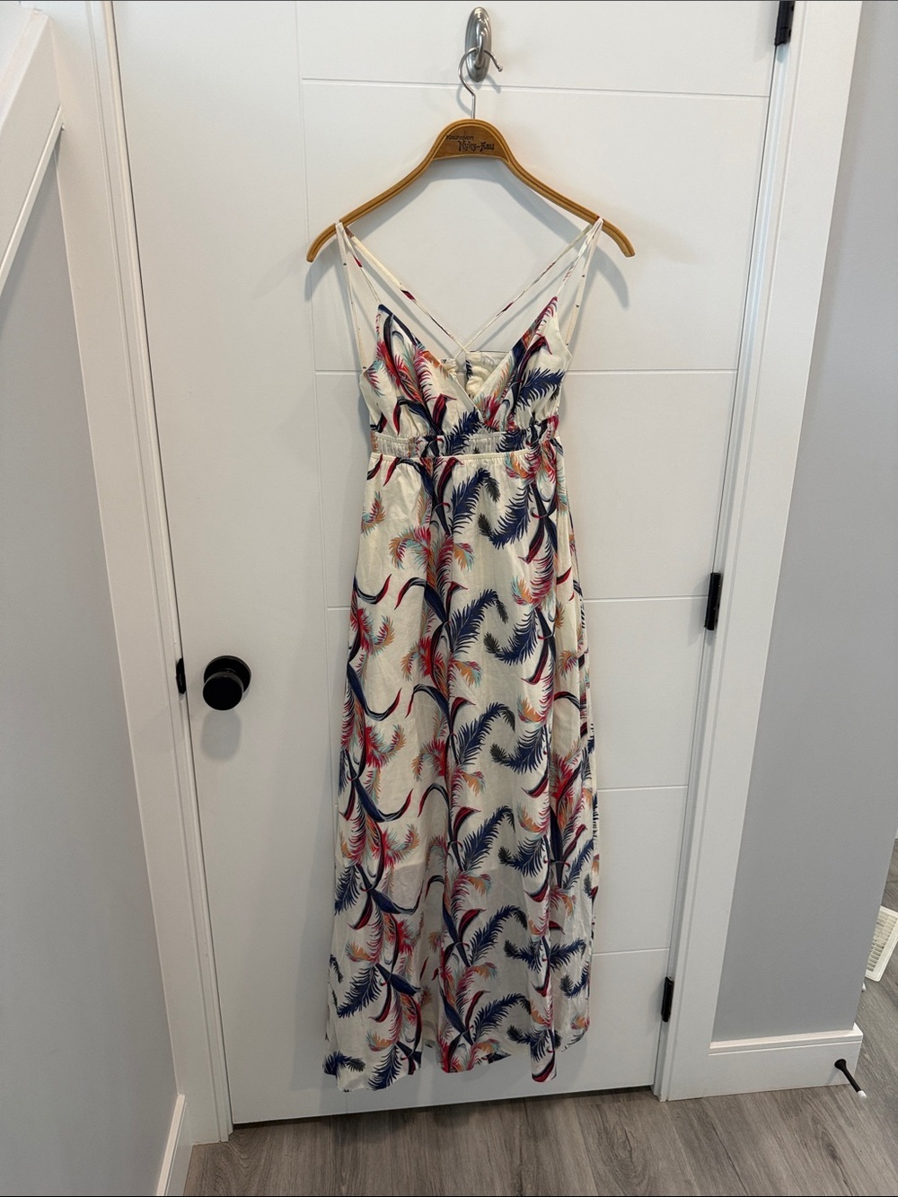Quiksilver Cream Maxi Dress with Navy & Coral Palm Print